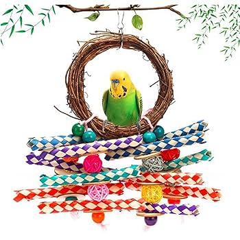 木製鳥止まり木 カラフルビーズ付き Amazon | 鳥止まり木のおもちゃ木製ビーズカラフルなオウム咀嚼